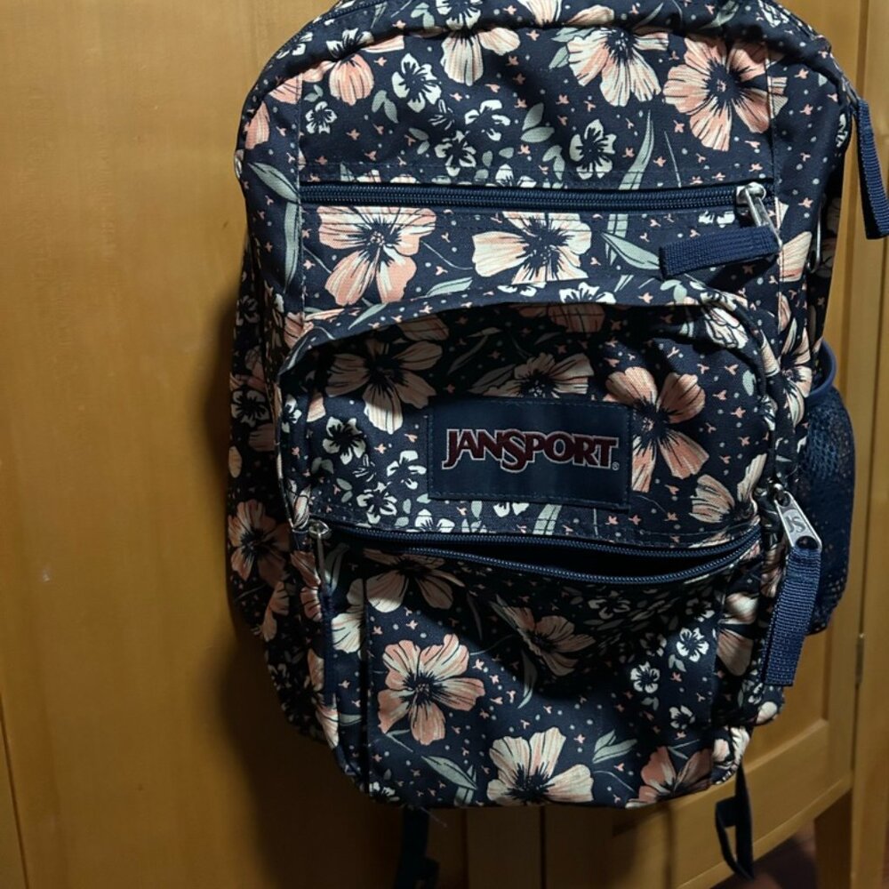 Jansport Navy and Peach Floral Large Backpack